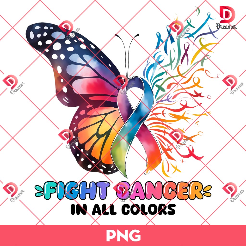 Fight Cancer In All Colors PNG, Cancer Colorful Butterfly PNG, Cancer Butterfly Ribbon PNG