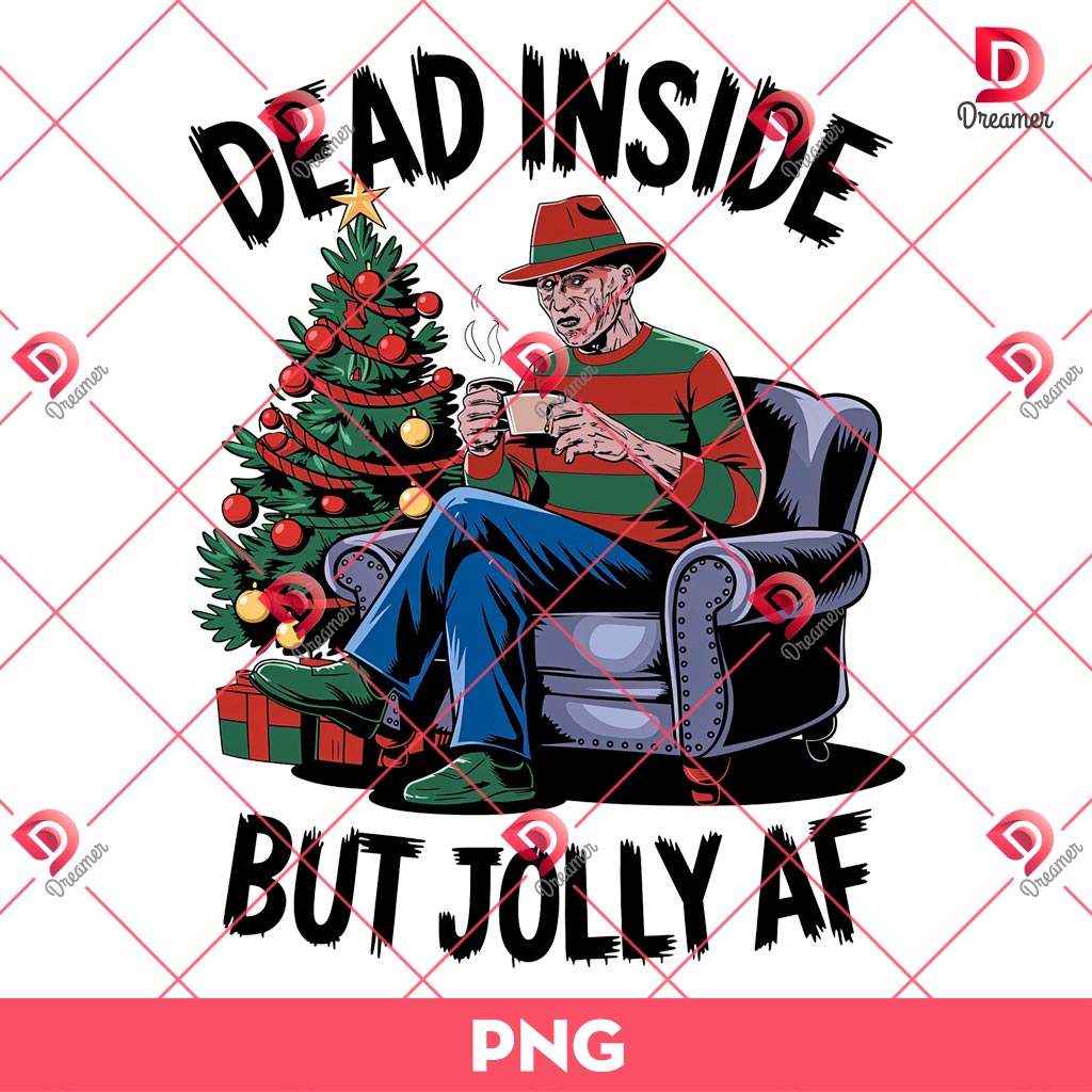 Freddy Krueger Christmas PNG, Dead Inside But Jolly Af PNG, Horror Characters Merry Christmas PNG