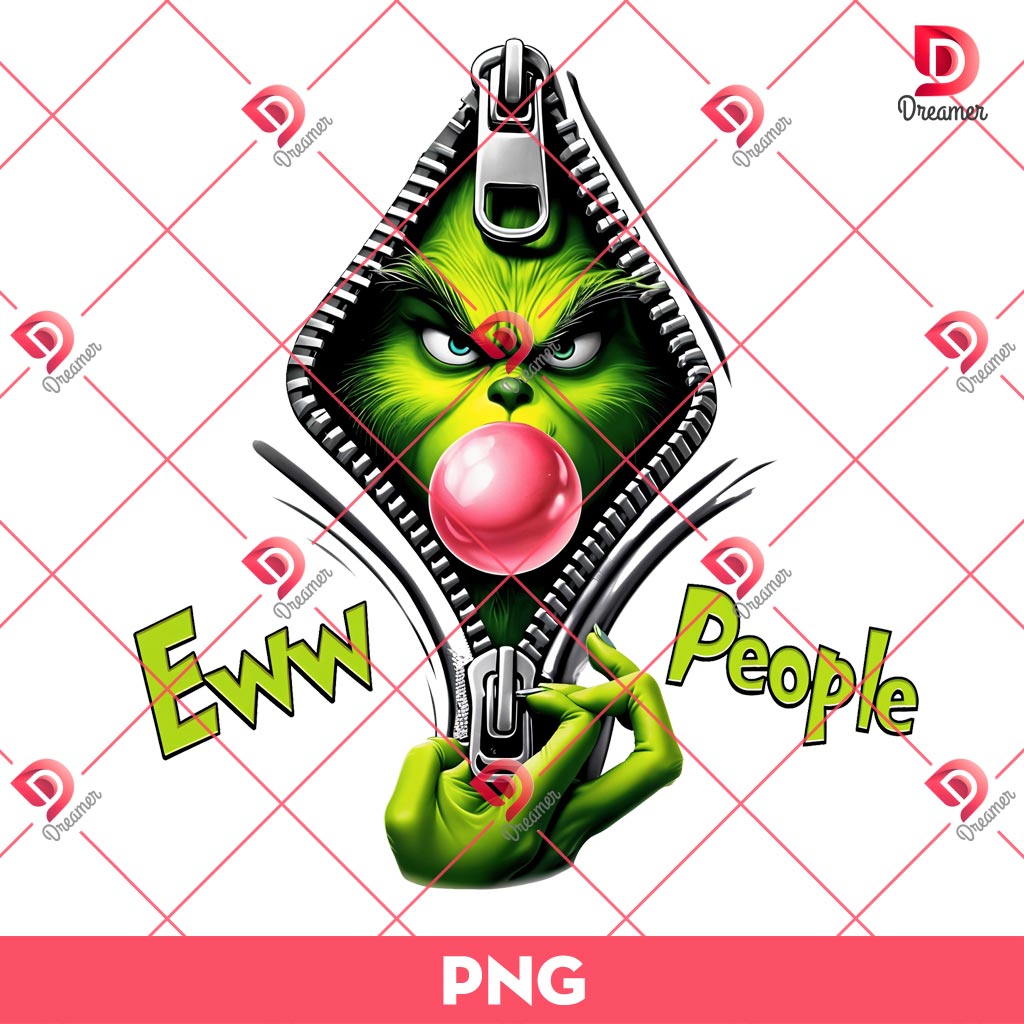 Funny Grinch Merry Christmas PNG, Eww People Grinch Zipper Blowing Bubble PNG