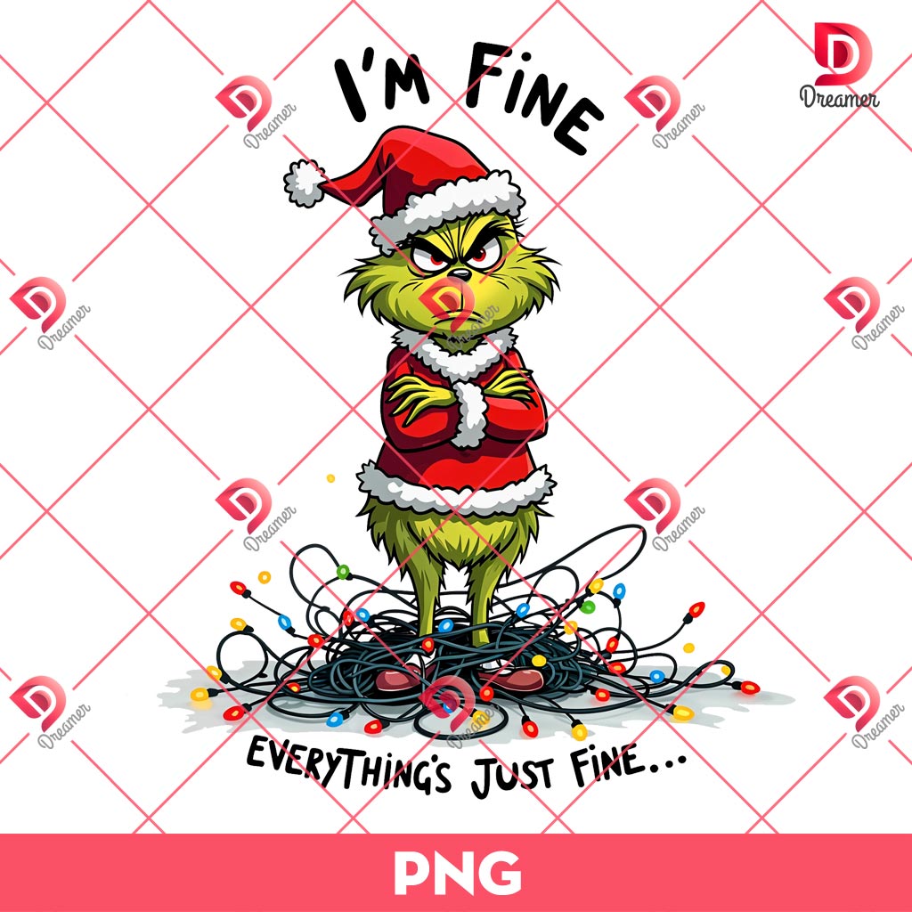 Funny Grinchmas PNG, Grinch Im Fine Everything Just Fine Christmas Light PNG