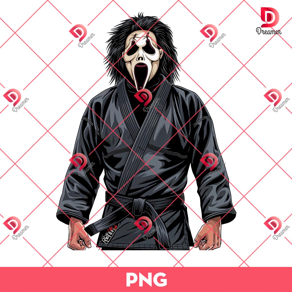 Ghostface Black Belt Jiu-Jitsu Fighter PNG, Horror Characters Halloween PNG