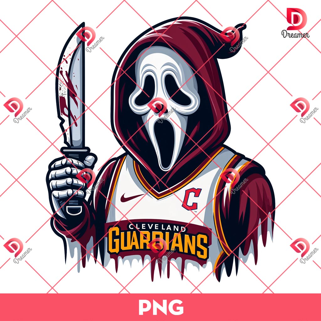 Ghostface Cleveland Guardians Baseball PNG, Horror Ghostface MLB Baseball PNG