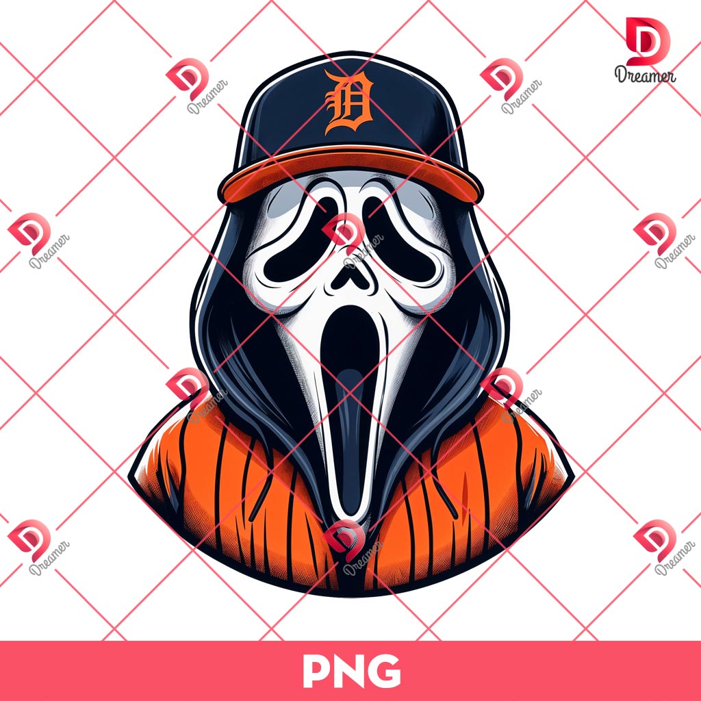 Ghostface Detroit Tigers PNG, Horror Ghostface Scream Baseball PNG