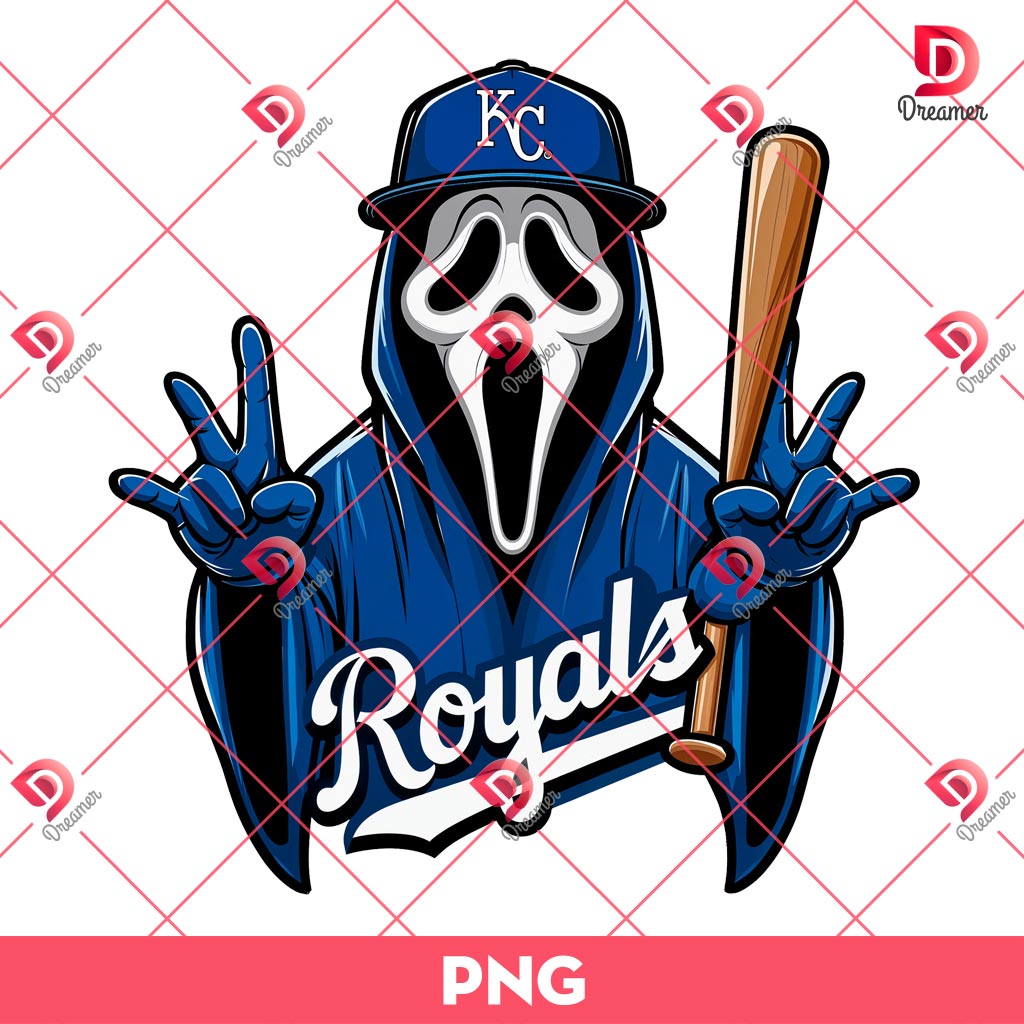 Ghostface Kansas City Royals Baseball PNG, Horror Ghostface Baseball PNG
