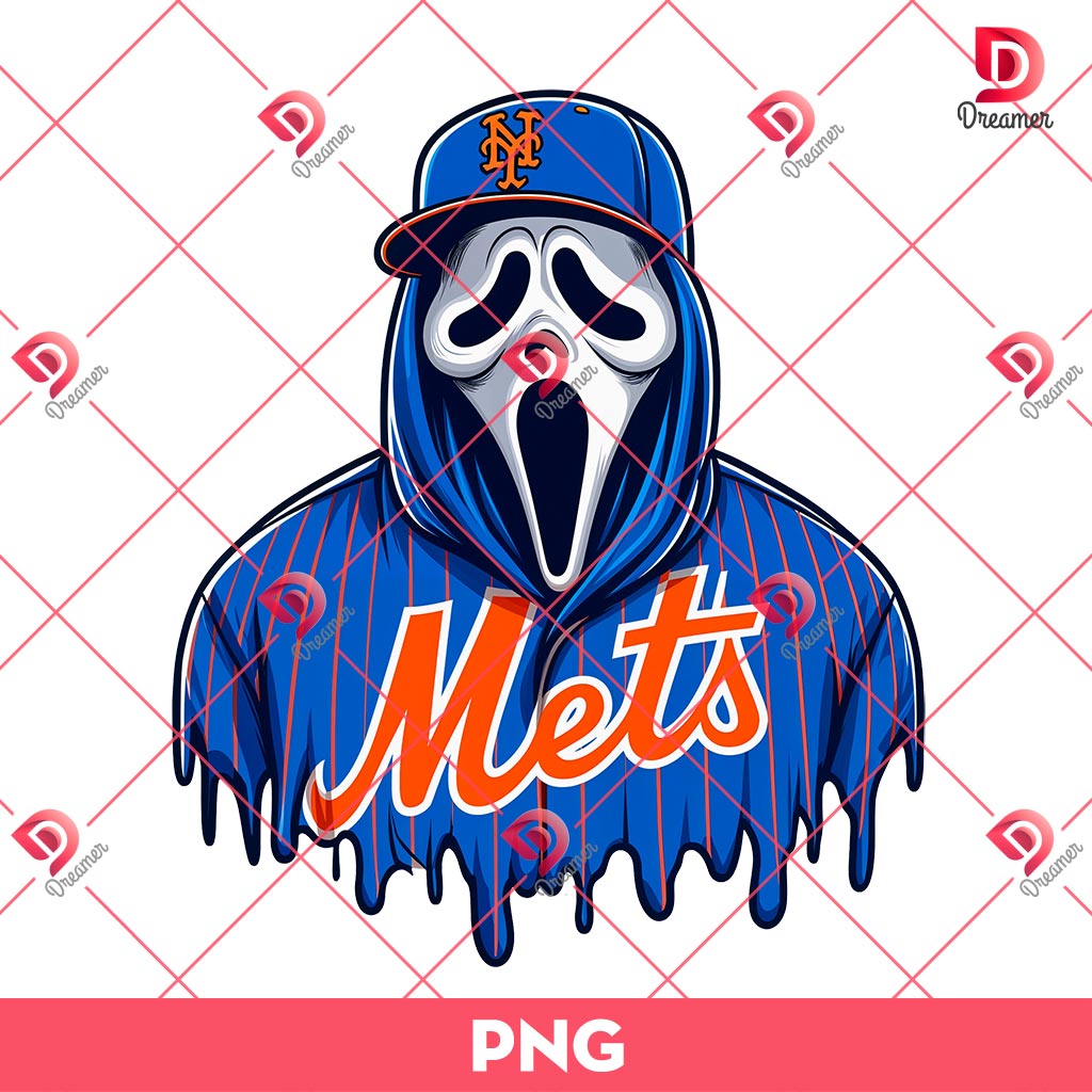 Ghostface New York Mets PNG, Horror Characters Baseball PNG, Horror Halloween Sport PNG