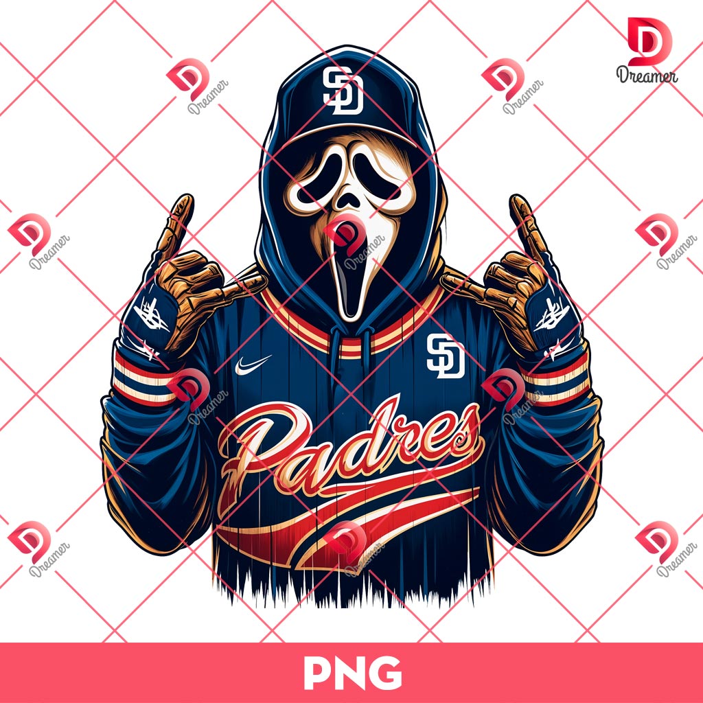 Ghostface San Diego Padres PNG, Ghostface MLB Baseball PNG, Horror Killer MLB Sport PNG