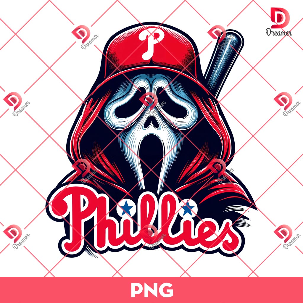 Ghostface Scream Philadelphia Phillies Baseball PNG, Horror Killers Baseball Sport PNG
