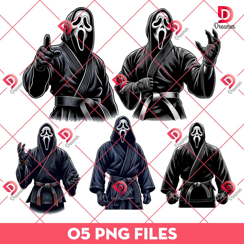 Ghostface Wearing Black Jitsu Gi PNG, Horror Ghostface Scream PNG