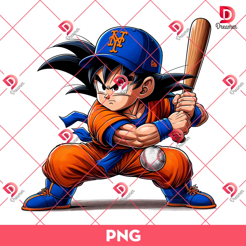 Goku New York Mets PNG, Anime Baseball PNG, Dragonball Cartoon Baseball PNG