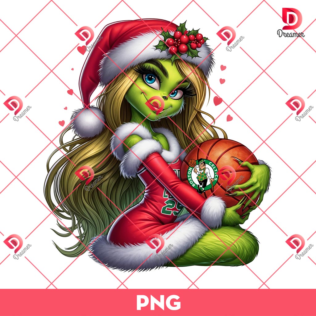 Grinch Girl Boston Celtics PNG, Grinch Girl Basketball PNG, Christmas Celtics NBA Basketball PNG