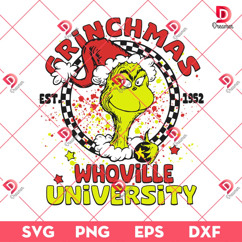 Grinchmas Whovillee University Christmas SVG PNG, Merry Christmas Grinch EST 1952 SVG PNG