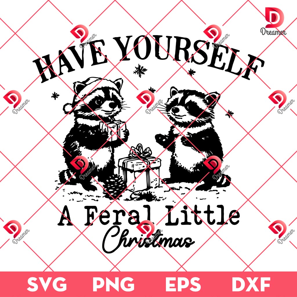 Have Yourseft A Feral Little Christmas SVG PNG, Get Festive With A Wild Christmas Raccoon Santa SVG PNG