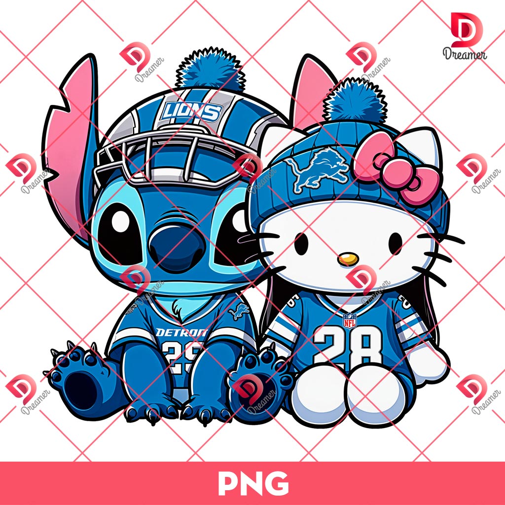 Hello Kitty And Stitch Detroit Lions PNG, Cute Stitch Football PNG, Hello Kitty NFL Football PNG
