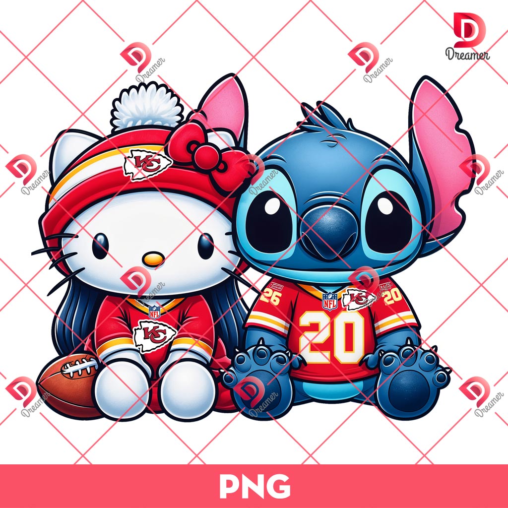 Hello Kitty And Stitch Kansas City Chiefs PNG, Cute Stitch Football PNG, Hello Kitty NFL Football PNG