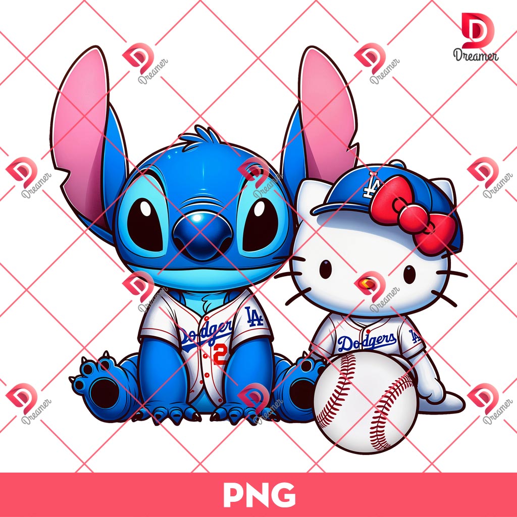 Hello Kitty And Stitch Los Angeles Dodgers PNG, Cute Stitch Baseball PNG, Hello Kitty Baseball PNG