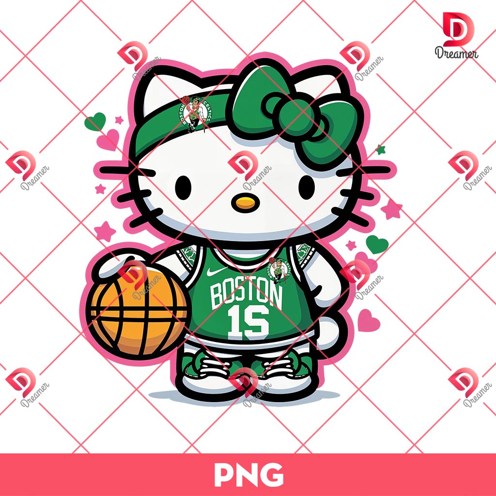 Hello Kitty Basketball Player Boston Celtics PNG, Hello Kitty NBA Basketball PNG