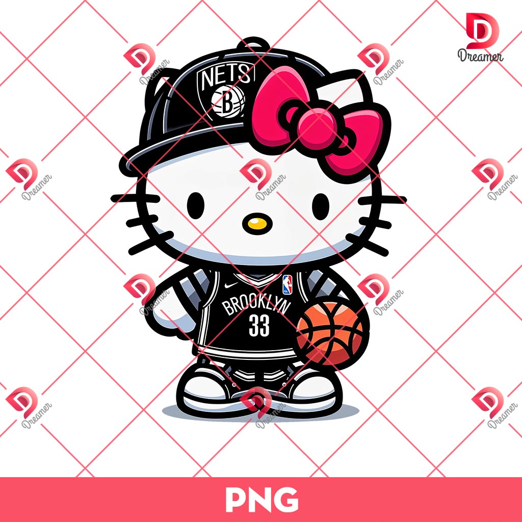 Hello Kitty Basketball Player Brooklyn Nets PNG, Hello Kitty NBA Basketball PNG