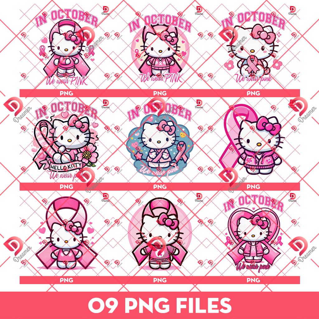 Hello Kitty Breast Cancer PNG Bundle, Hello Kitty Cancer Awareness PNG Bundle