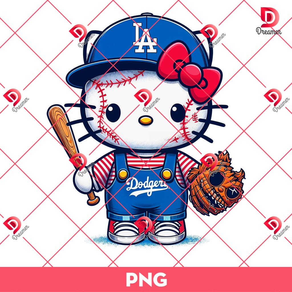 Hello Kitty Chucky Dodgers PNG, Hello Kitty Los Angeles Dodgers Baseball PNG