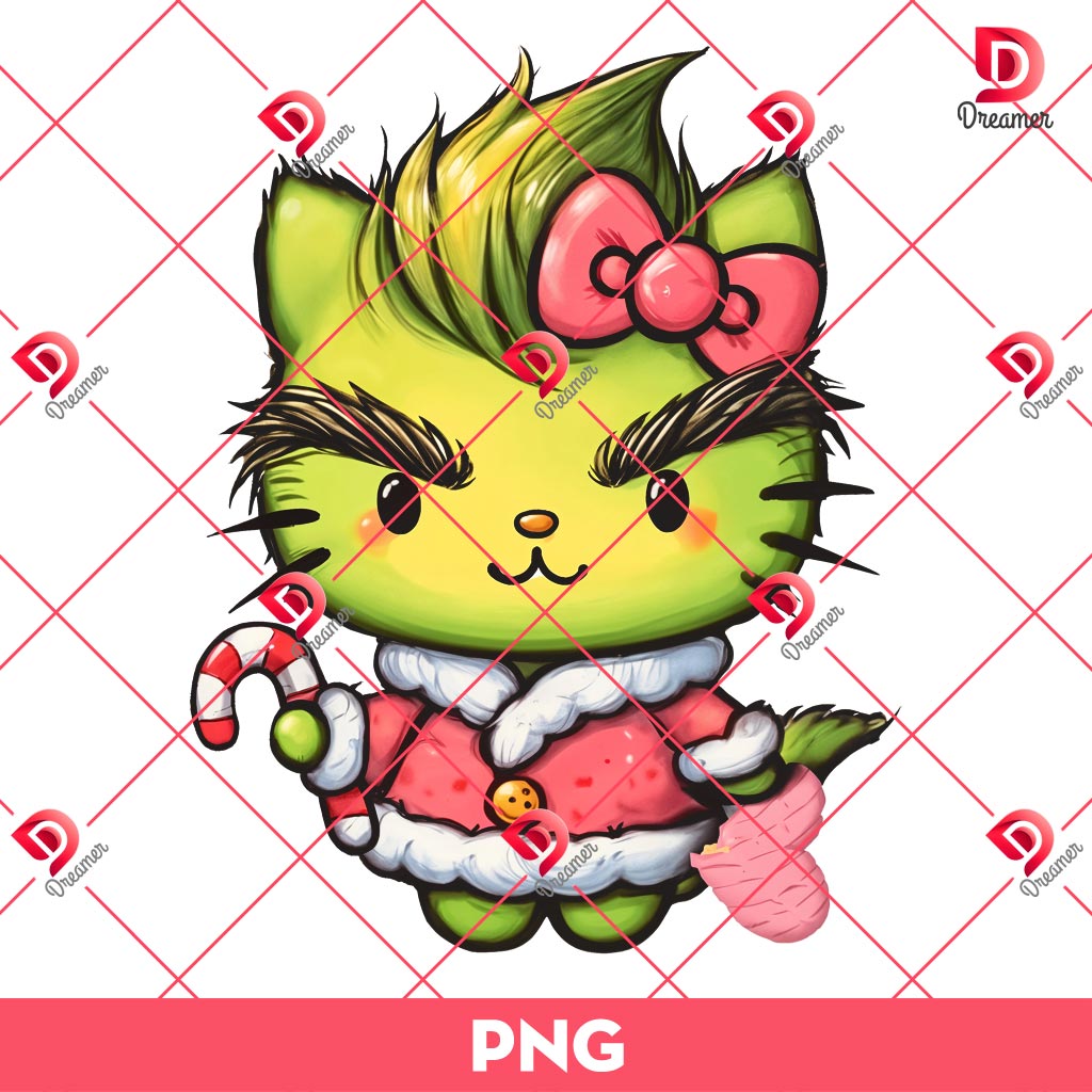 Hello Kitty Grinch PNG, Hello Grinchmas PNG, Merry Christmas Kitty Grinch PNG