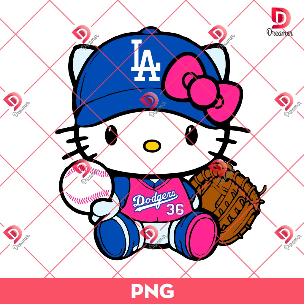 Pink Hello Kitty Los Angeles Dodgers Player PNG, Kitty Baseball Dodgers PNG