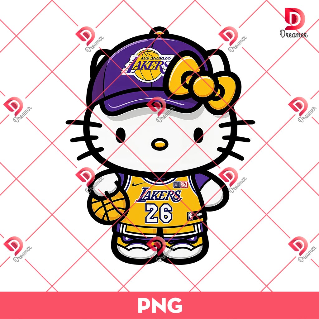 Hello Kitty Los Angeles Lakers Player PNG, Hello Kitty NBA Basketball PNG