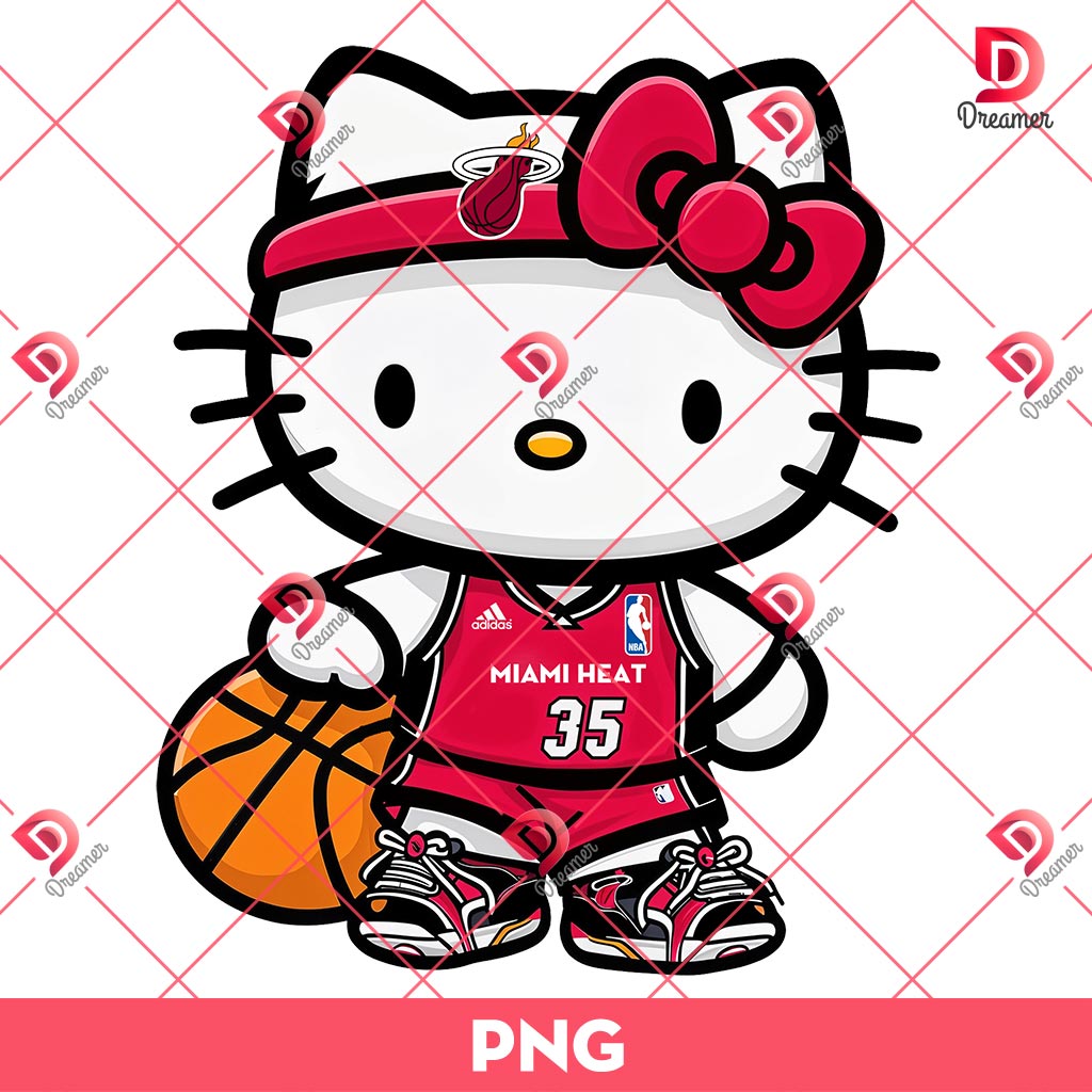 Hello Kitty Miami Heat Basketball PNG, Hello Kitty NBA Player PNG