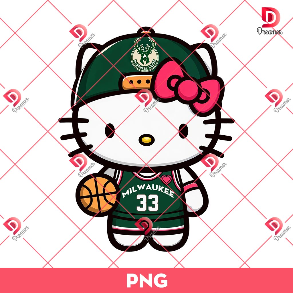Hello Kitty Milwaukee Bucks Player PNG, Hello Kitty NBA PNG, Hello Kitty Basketball Player PNG