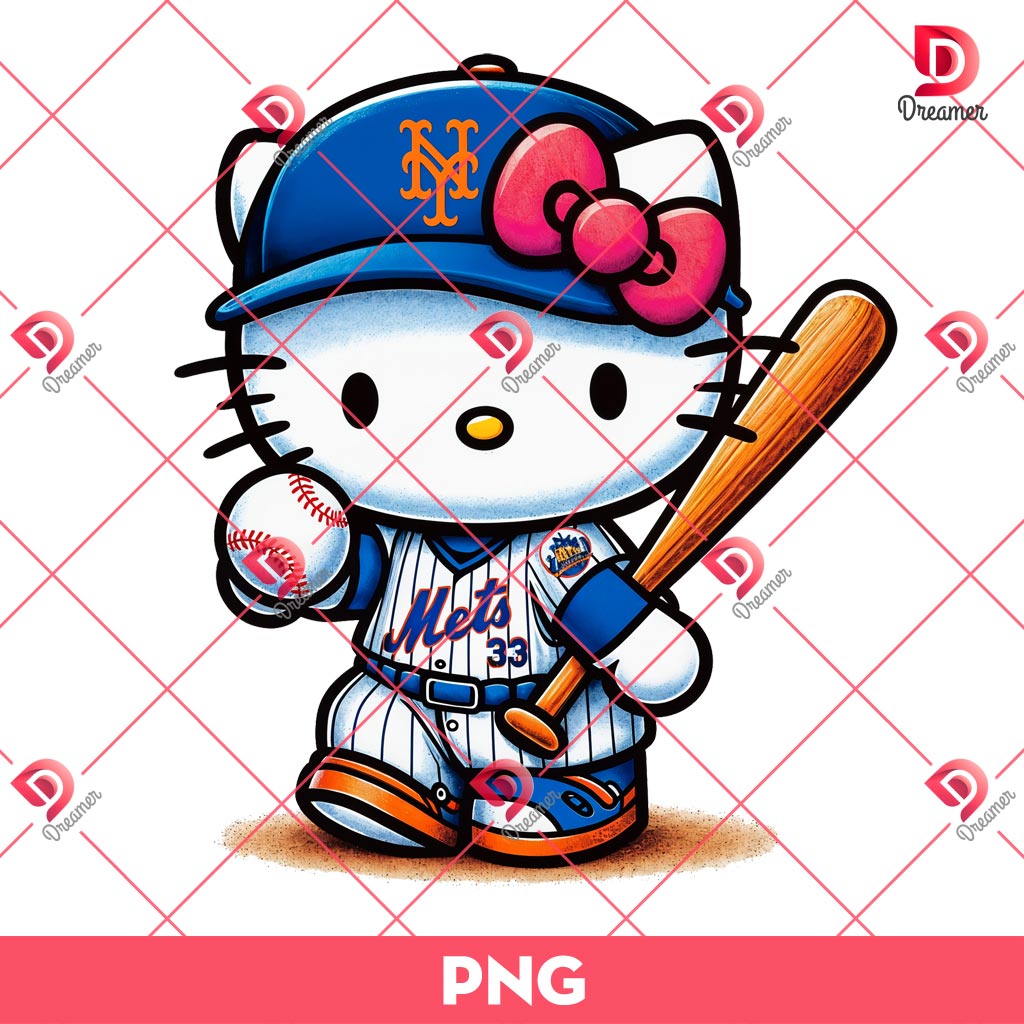 Hello Kitty New York Mets Player PNG, Hello Kitty MLB Baseball PNG