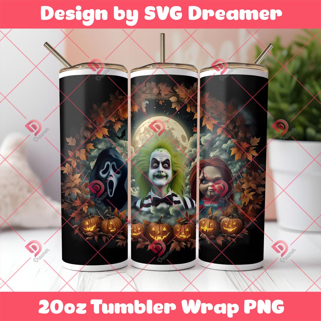 Horror Characters Halloween Tumbler Wrap PNG