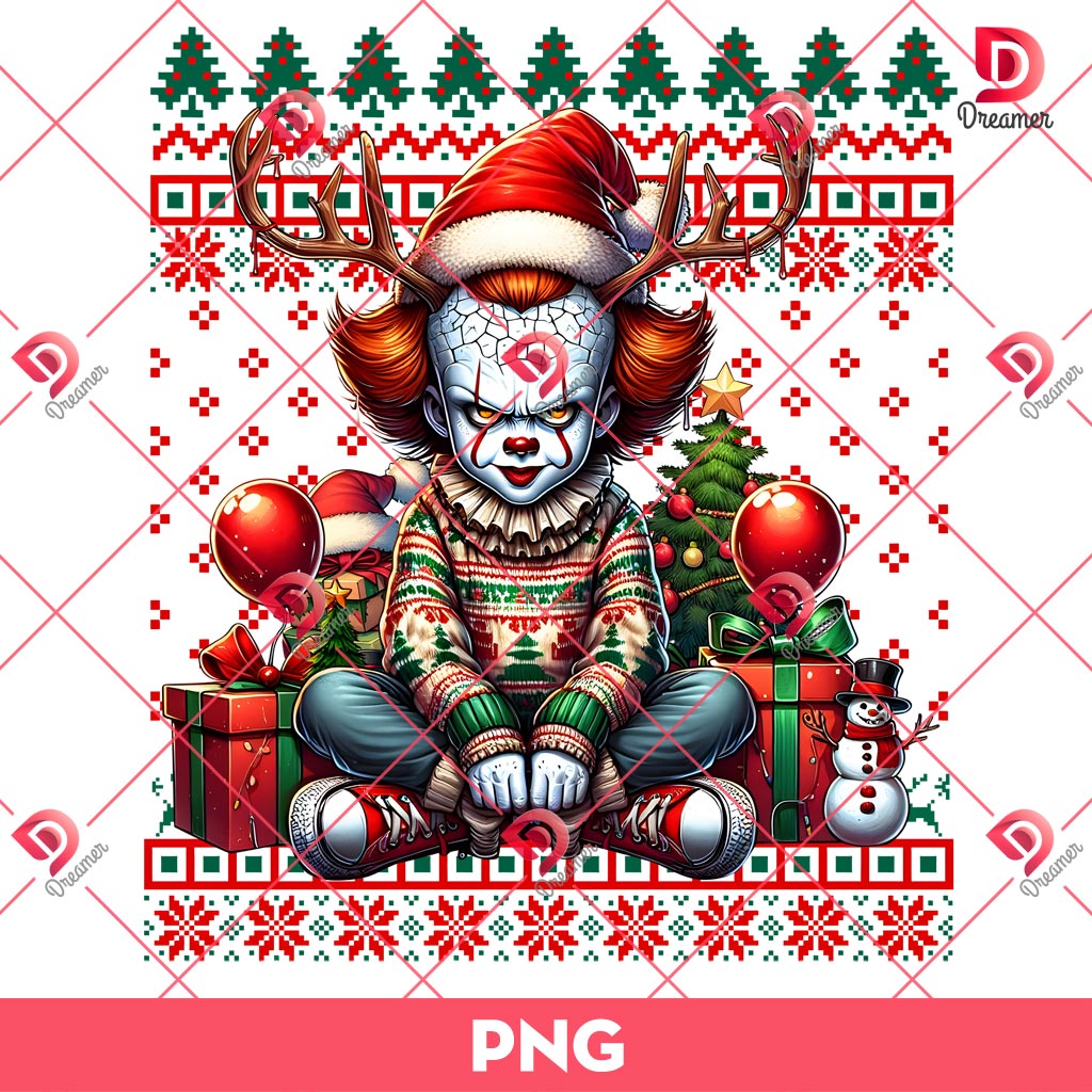 Horror Killer Pennywise Christmas PNG, Horror Movies Christmas PNG