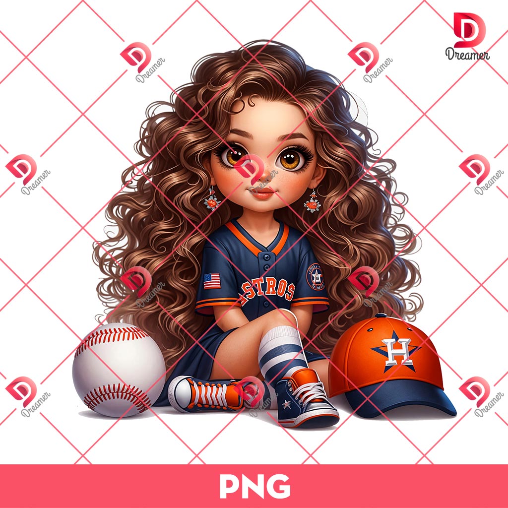 Houston Astros Cartoon Girl PNG, Cute Girl MLB Baseball PNG, Baseball Girl Fan PNG