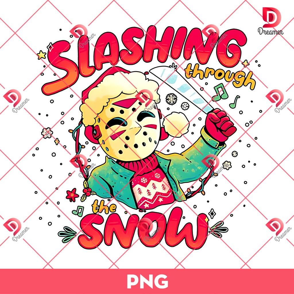 Jason Voorhees Slashing Through The Snow PNG, Jason Santa Claus PNG, Horror Killer Christmas PNG