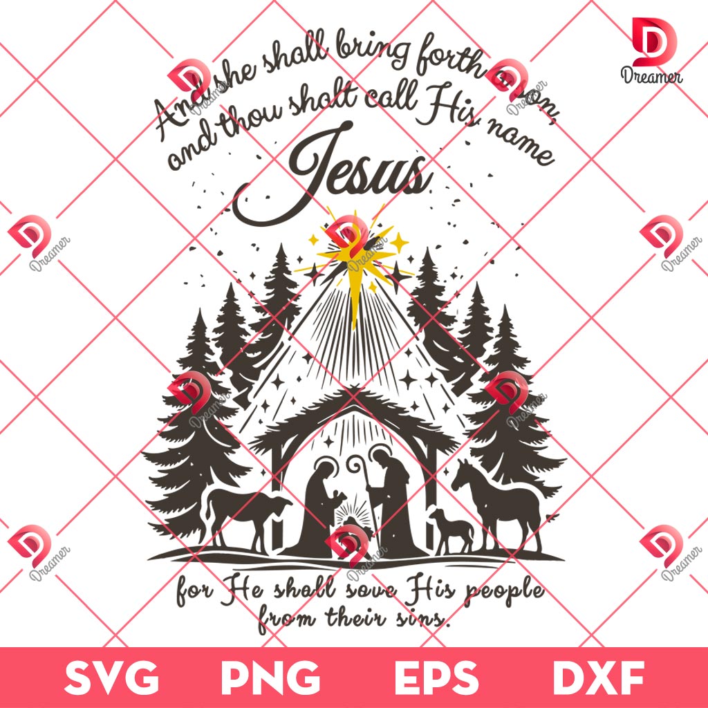 Jesus Christmas SVG PNG, She Shall Bring Forth A Son PNG SVG, Merry Christmas Jesus SVG PNG