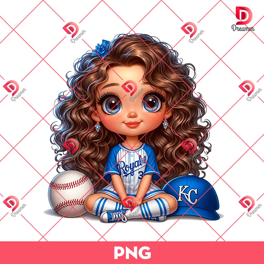 Kansas City Royals Cartoon Girl PNG, Cute Girl MLB Baseball PNG, Baseball Girl Fan PNG