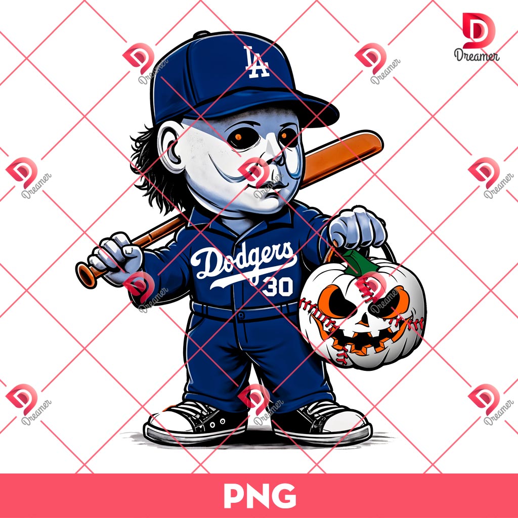 LA Dodgers Michael Myers Player PNG, Horror Killer And Pumpkin Halloween PNG