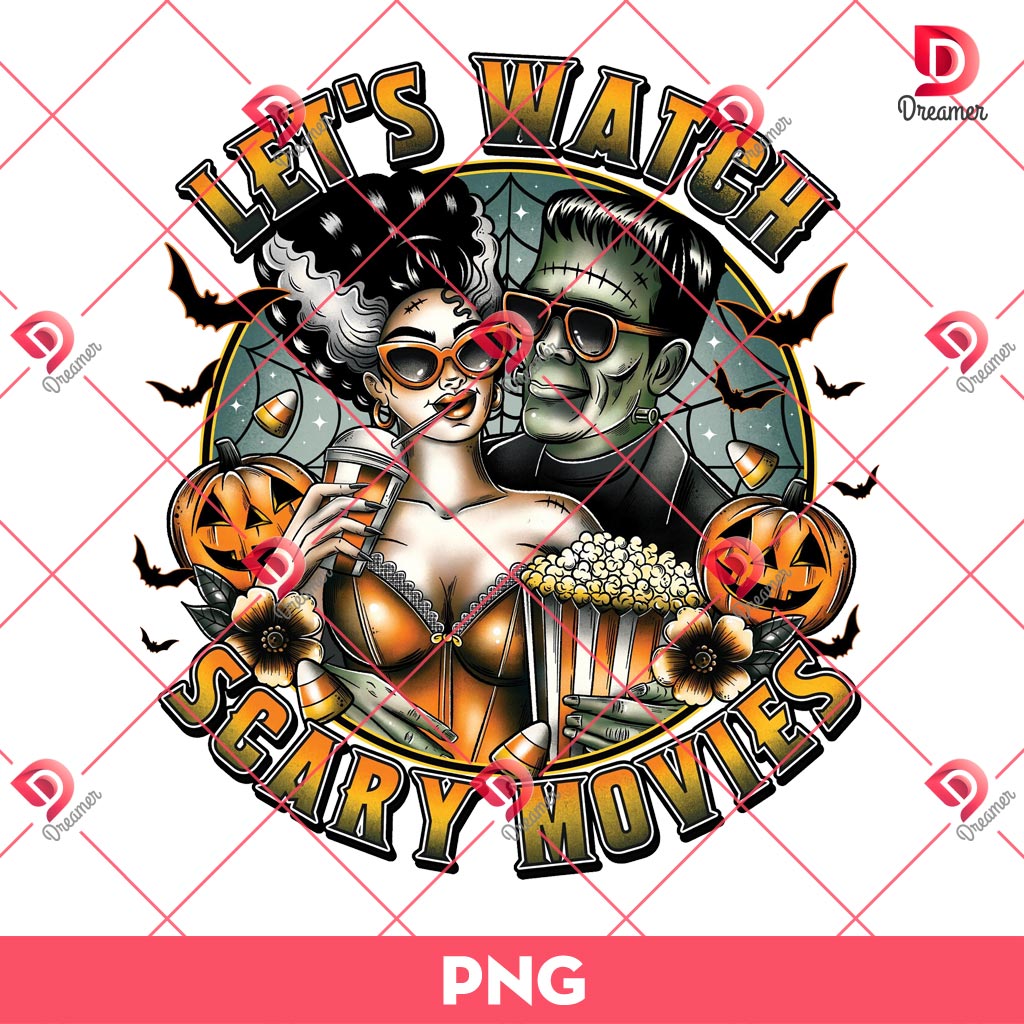 Let's Watch Scary Movies PNG, Horror Couple Halloween PNG