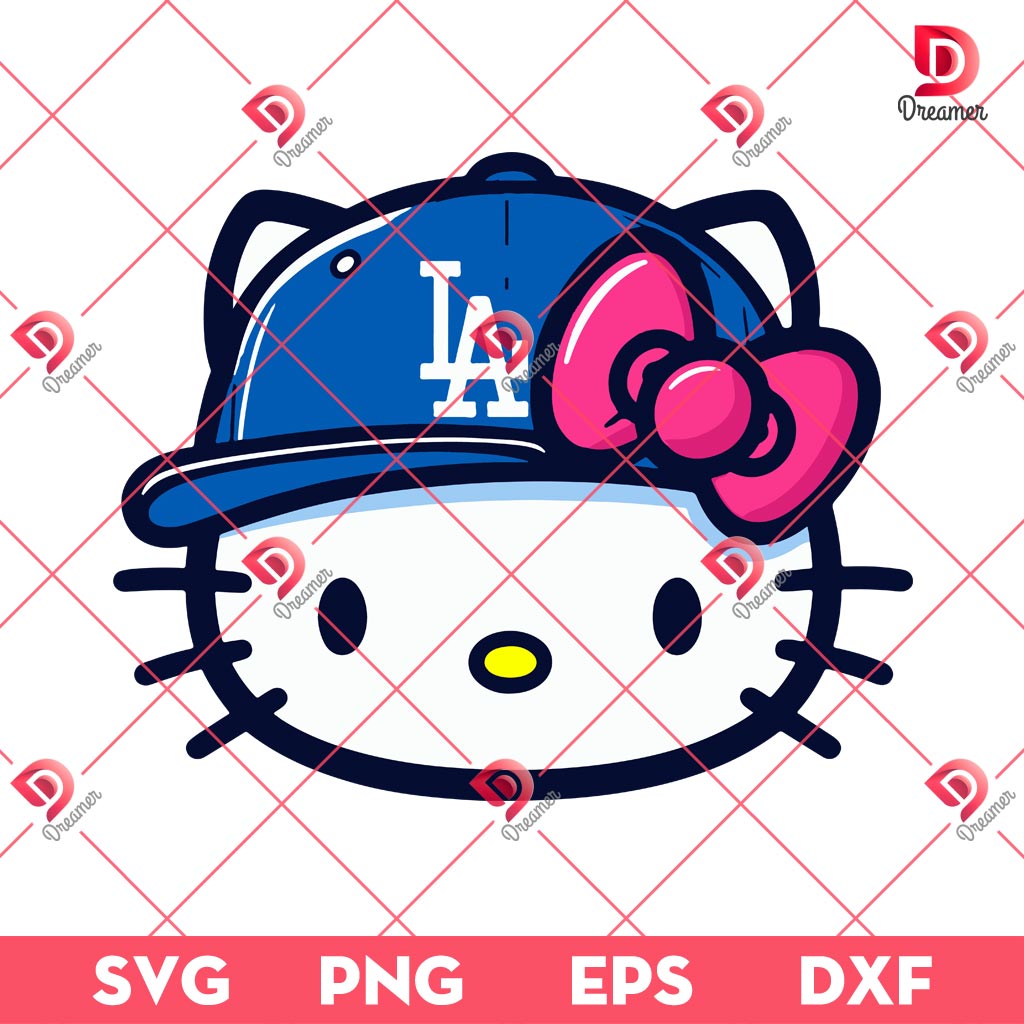 Los Angeles Dodgers Hello Kitty Face SVG PNG, Hello Kitty Baseball Dodgers SVG PNG