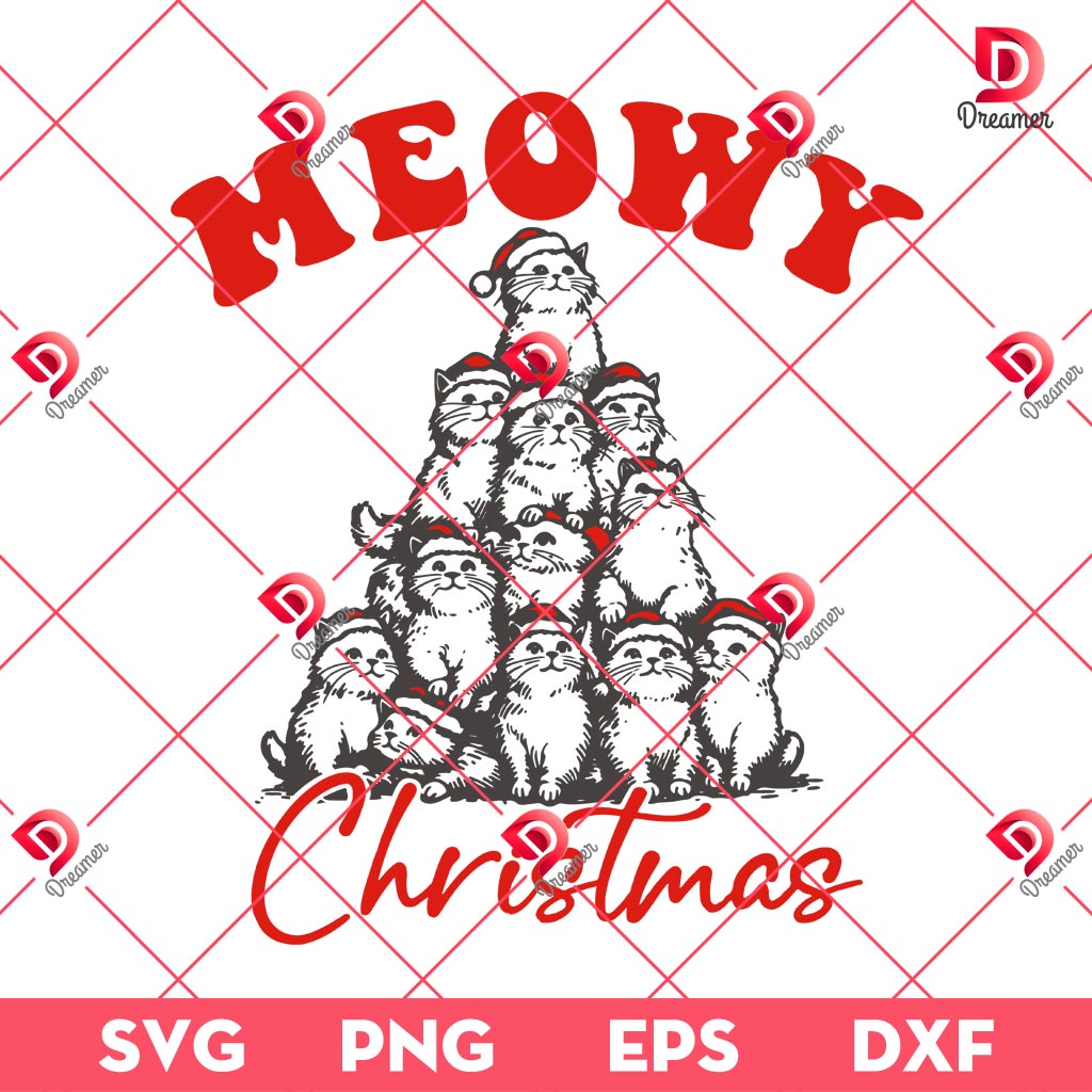 Meowy Christmas SVG PNG, Classic Christmas Cat In Santa Hat SVG PNG