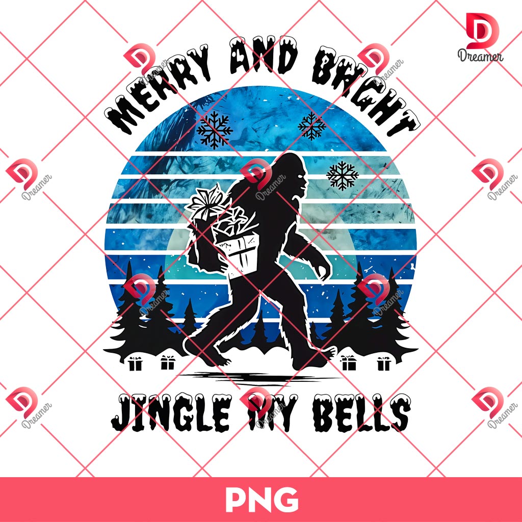 Merry And Bright Jing My Bell Big Foot PNG, Vintage Christmas Big Foot PNG