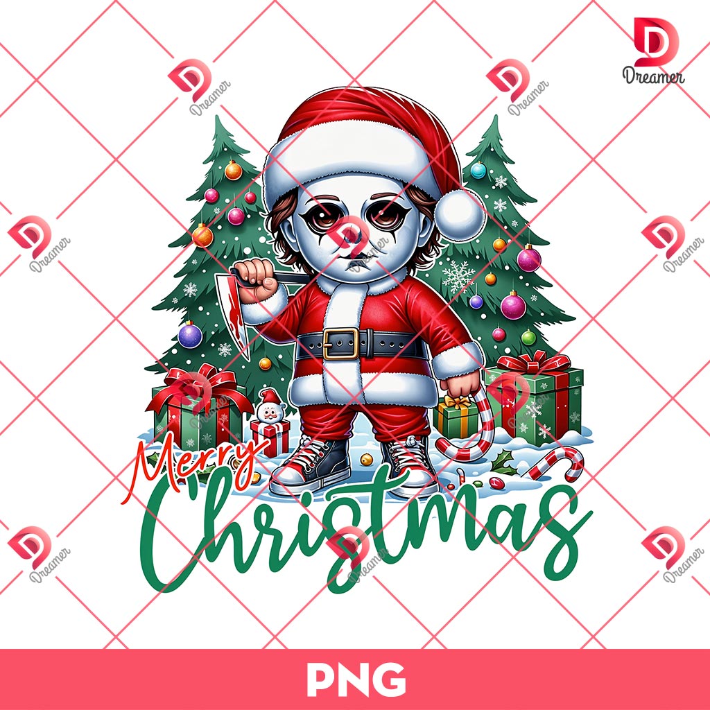 Merry Christmas Chibi Michael Myers PNG, Horror Character Cute Christmas PNG