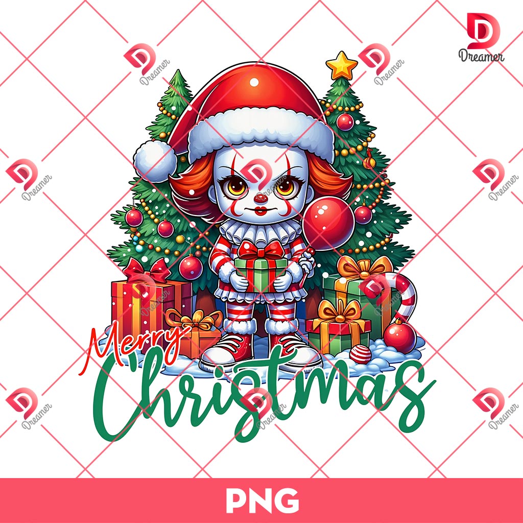 Merry Christmas Chibi Pennywise PNG, Horror Character Cute Christmas PNG