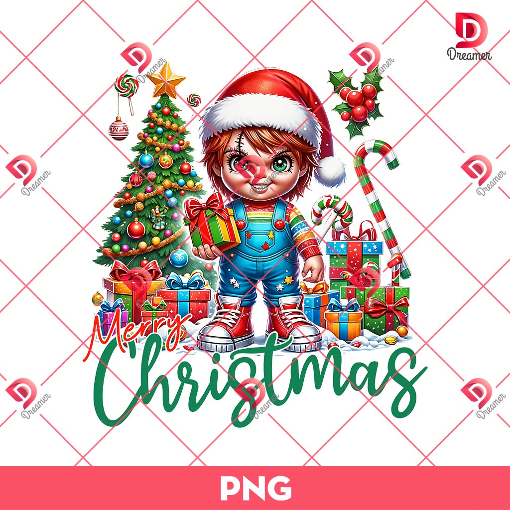 Merry Christmas Cute Chucky Doll PNG, Horror Characters Christmas PNG