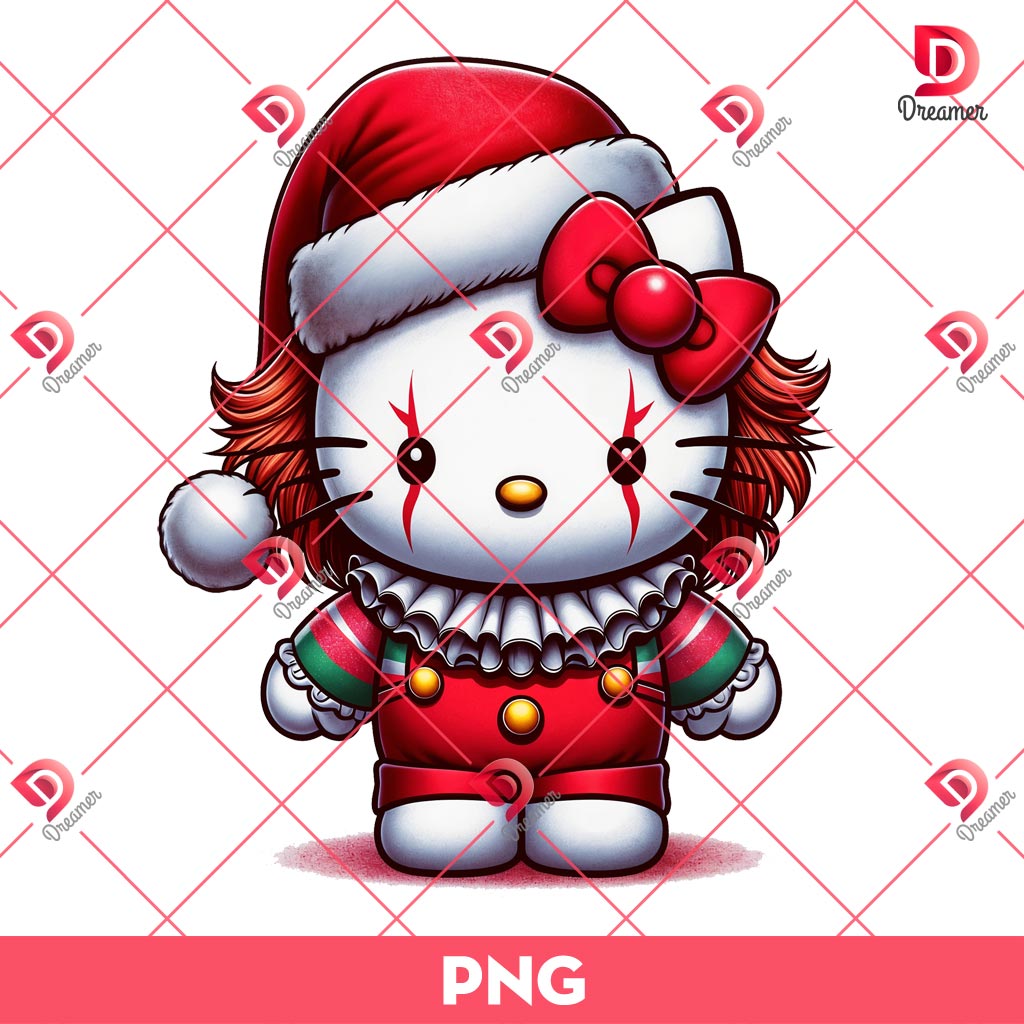 Merry Christmas Hello Kitty Pennywise PNG, Horror Kitty Christmas PNG