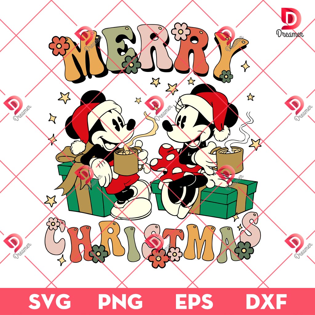 Merry Christmas Mickey Minnie Coffee SVG PNG, Vintage Disney Christmas SVG PNG