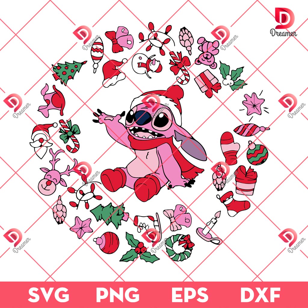 Merry Christmas Pink Stitch SVG PNG, Disney Stitch Christmas 2024 SVG PNG