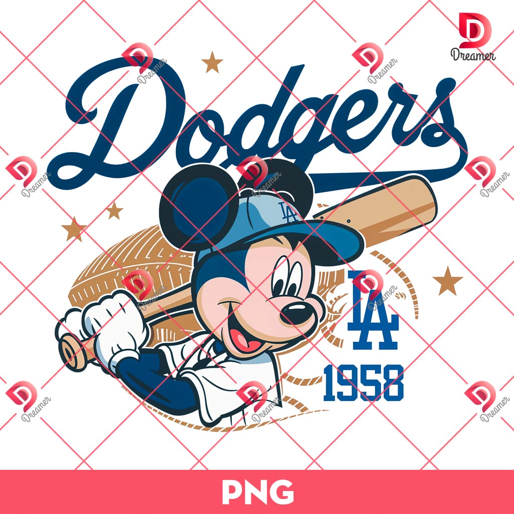 Mickey Dodgers PNG, Los Angeles Dodgers Est 1958 PNG