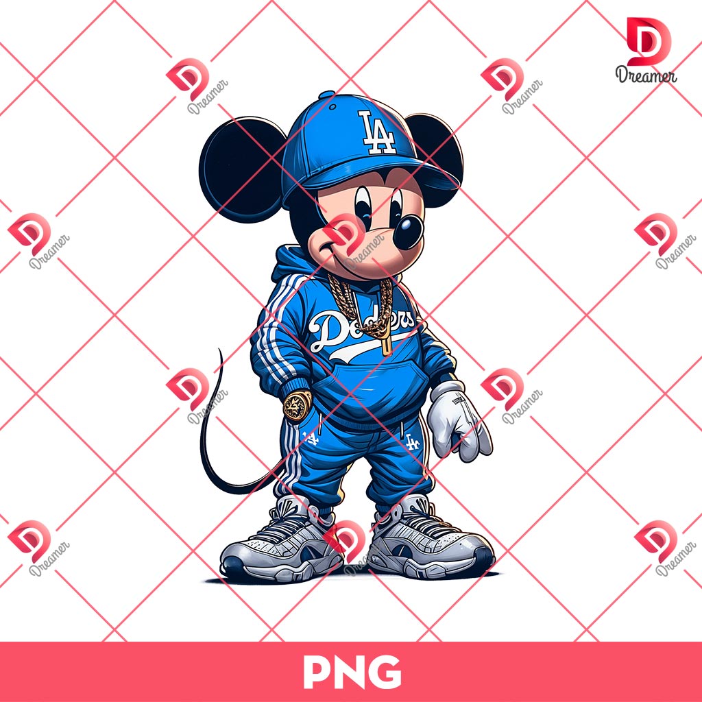 Mickey Mouse Wearing Dodgers Sport Outfits PNG, Disney MLB Baseball PNG