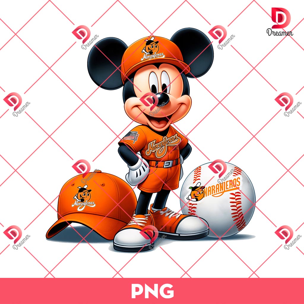 Mickey Naranjeros de Hermosillo PNG, Mickey Mouse Mexico Baseball PNG