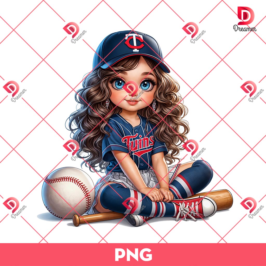 Minnesota Twins Cartoon Girl PNG, Cute Girl MLB Baseball PNG, Baseball Girl Fan PNG